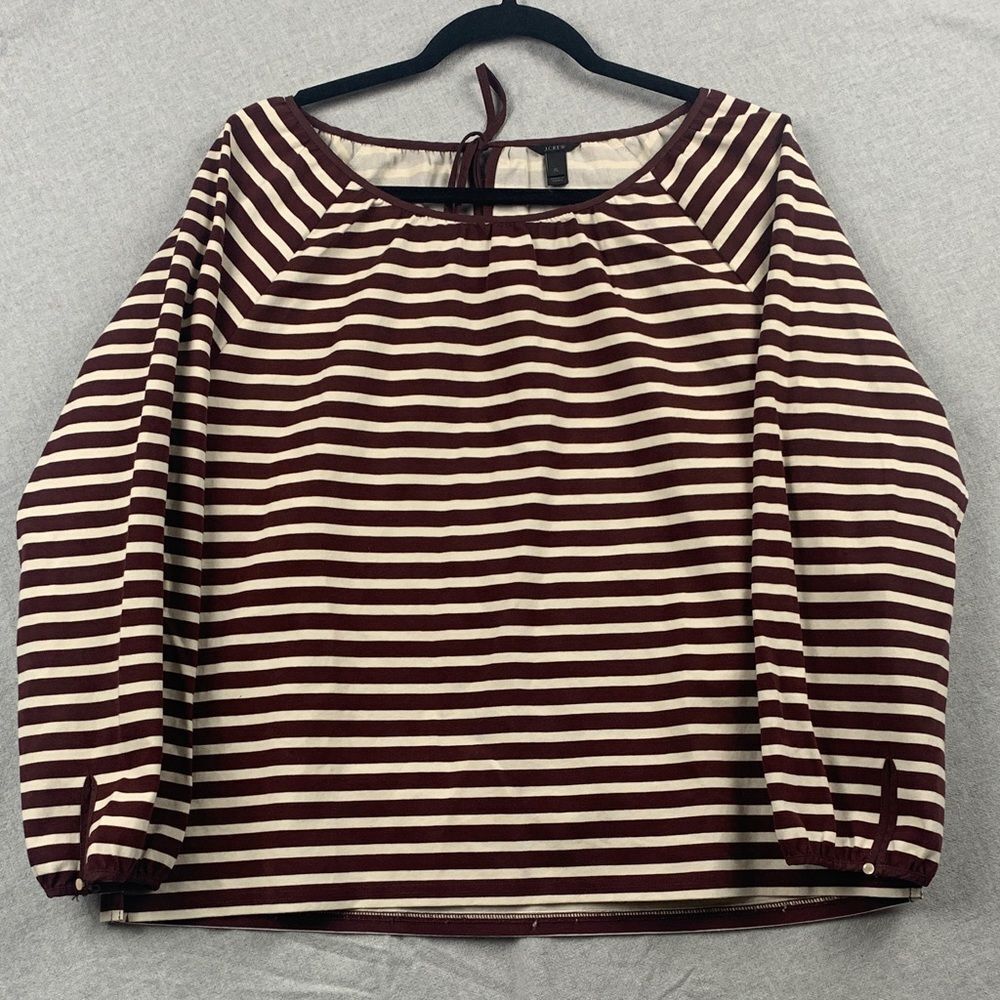 J.CREW | XL Womens DRESS CASUAL BLOUSE SHIRT | BROWN WHITE BURGUNDY